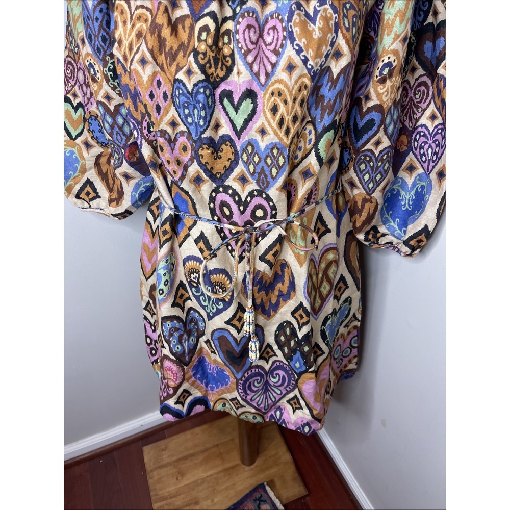 NEW FARM RIO Cream Hearts Ikat Puff Sleeve Dress Sz Small - Picture 8 of 11